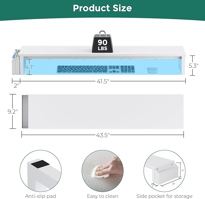 Dual Monitor Stand Riser, 41.5'' Extra Long Wood Monitor Stand Desktop Organizer with Side Pocket, Ergonomic Monitor Riser Supports 2 Monitors,TV,Laptop,Printer for Home Office, White