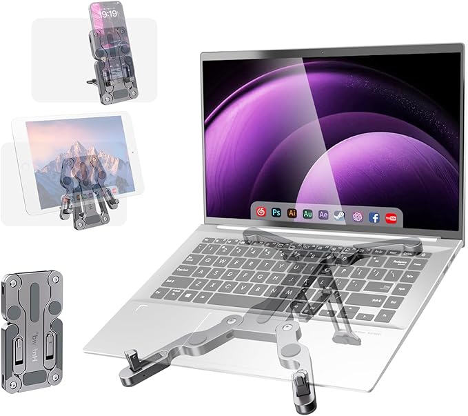 Ergonomic Laptop Stand for Desk, 3-in-1 Adjustable Aerospace Aluminum Riser, Foldable 3-Mode Holder, Sturdy Non-Wobble Ventilated, Fits 10-16" Laptops Tablets Phones, 0.6lb Ultra-Light (Gunmetal Grey)