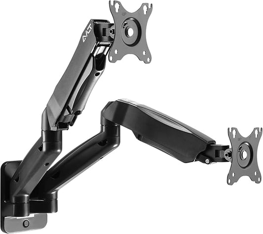 AVLT Dual 17"-32" Monitor Wall Mount fits Two 19.8 lbs Flat/Curved Computer Screen Full Motion Height Swivel Tilt Rotation Adjustable Arm - VESA/Cable Management