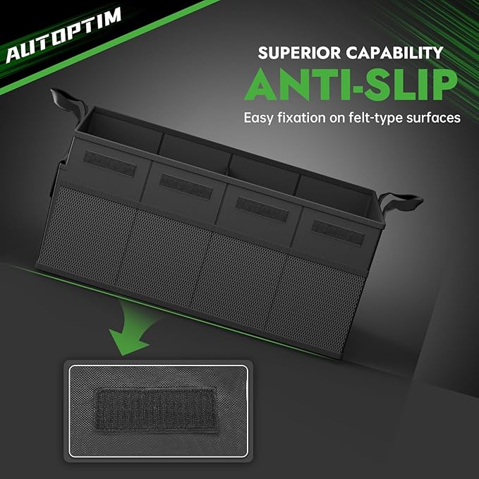 AUTOPTIM Car Trunk Organizer - 50L Collapsible Car Organizer with Non Slip Bottom for Groceries, Trunk Storage with Base Panel for SUV Sedan Van, 2 Compartments (Black, Small)