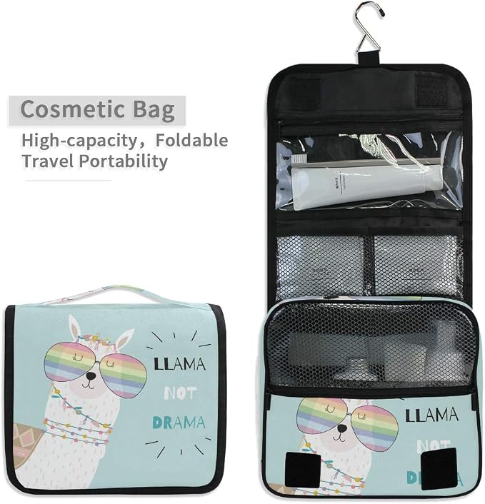 senya Hanging Travel Toiletry Bag Kit Makeup Case Cosmetics Organizer for Men Women (Llama Alpaca Drama)
