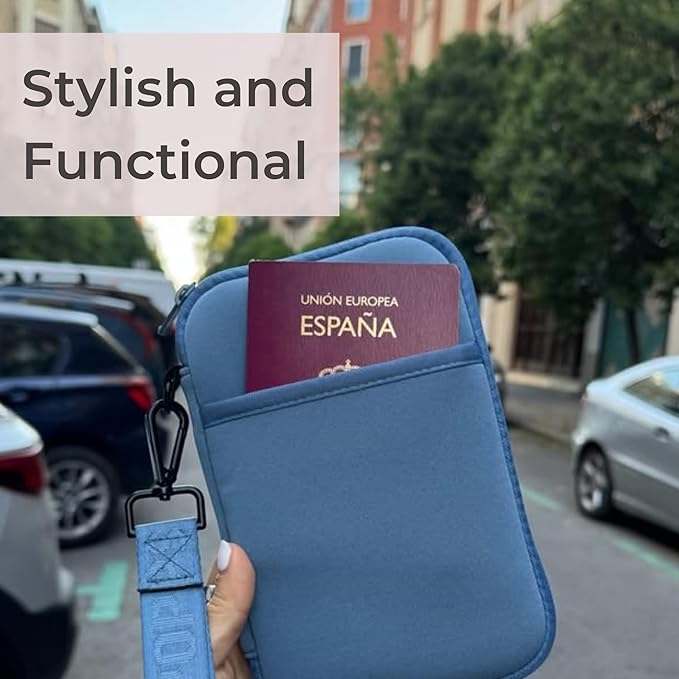 POPUPS Passport Travel Wallet for Women - Large Multiple Document Organizer and Holder with Wristlet (Stormy Blue)