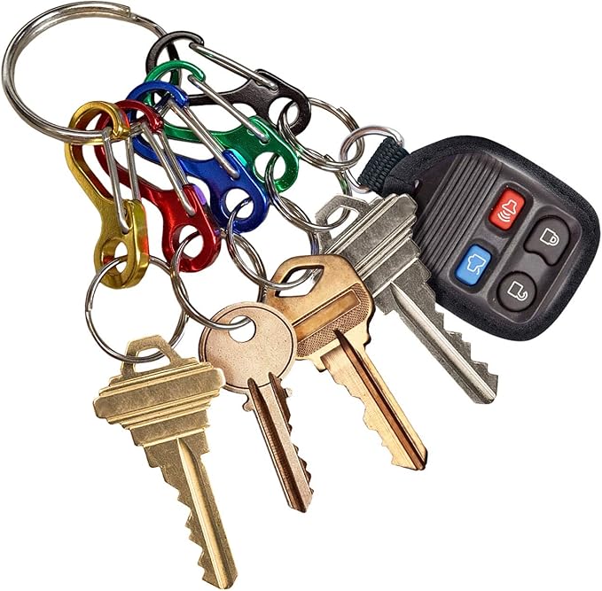 Lucky Line Key Identifiers, 1 ⅜” Small C-Shape Carabiner Keychain Clips Set, 5 Colors, 1” Nickel-Plated Key Ring Included