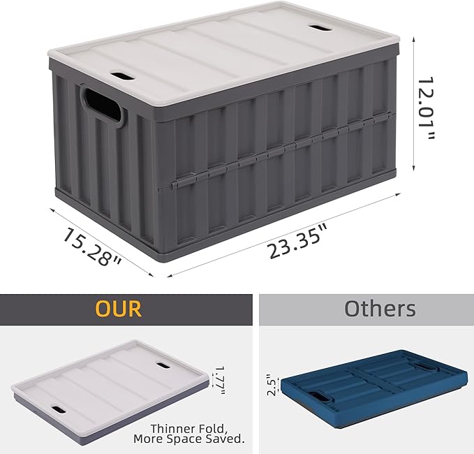 Citylife 64L Collapsible Storage Bins with Lids Plastic Storage Containers for Organizing Stackable Storage Box Large Heavy Duty Utility Crates, 2 Packs