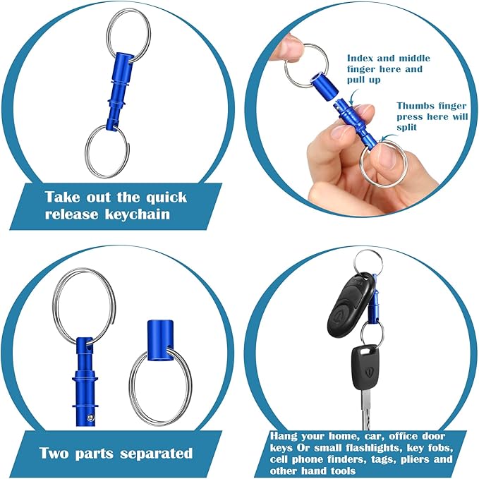 Yinkin 30 Pack Quick Release Keychain Detachable Pull Apart Key Rings Spring Split Snap Lock Holder Key Accessory