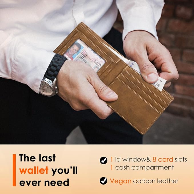 RUNBOX Wallet for Men Slim Leather Bifold RFID Blocking Minimalist Front Pocket Design with Gift Box
