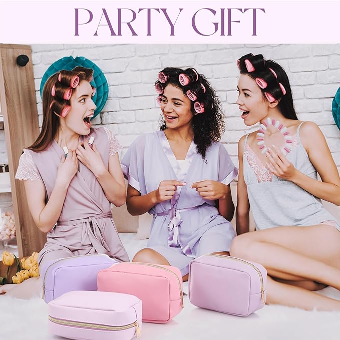 Sweetude 10 Pcs Makeup Bag Bulk for Women Preppy Gift PU Leather Cosmetic Bag Small Skincare Toiletry Pouch Mother Travel Cosmetic Pouch for Bridesmaid Bride Wedding Gift Favors (Purple)