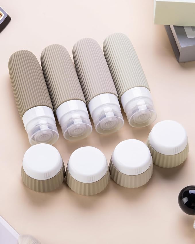 Mrsdry Travel Bottles for Toiletries 8 Pack, Tsa Approved Travel Size Toiletries 3 oz, Travel Containers for Toiletries, with Clear Bag, Leak Proof Silicone Squeezable Travel Essentials Creams Jars