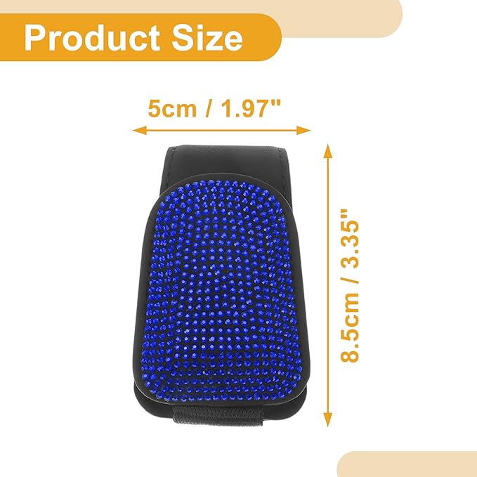 Motoforti Car Sunglasses Clip Magnetic Universal Sun Visor Eyeglasses Holder Clip PU Leather,Rhinestones Blue 8.5x5cm 1 Pcs