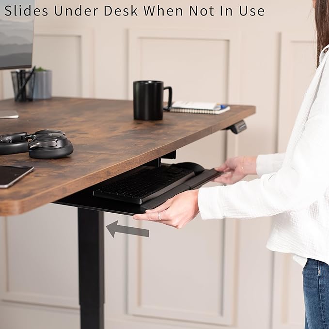 VIVO Adjustable Computer Keyboard and Mouse Platform Tray Deluxe Smooth Rolling Track Under Table Desk Mount, Black, MOUNT-KB04C