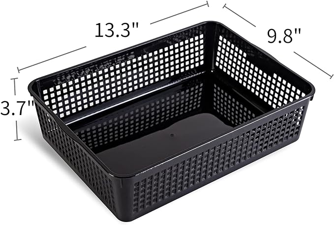 Eslite A4 Size Plastic Storage Basket,Desktop File Paper Letter Organizer Tray, 6-Packs (Black)