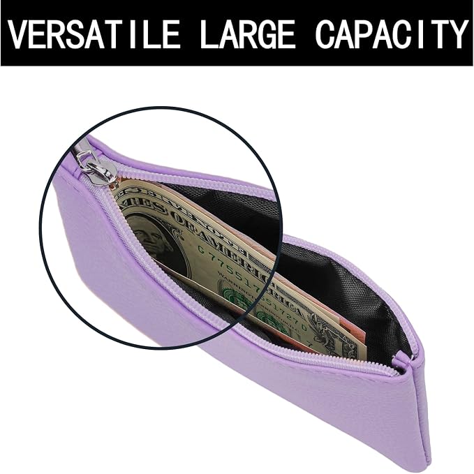 KALIONE 2 Pack Coin Purse, Portable PU Leather Coin Purse with Zipper Coin Purse Mini Change Purse Small Coin Purse for Women Credit Card Folded Bills ID Key Headset Lipstick(Black&Purple)