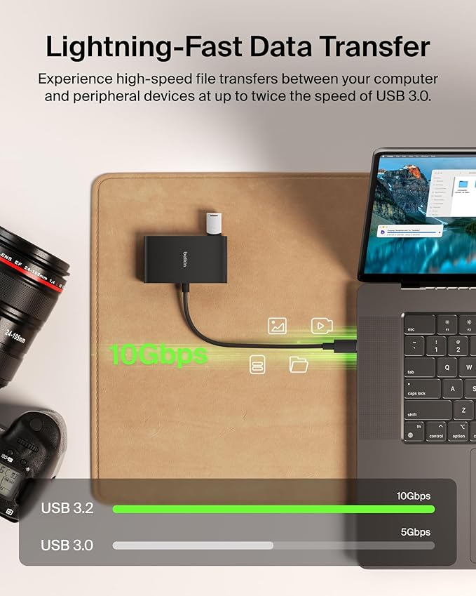 Belkin Connect 4-Port USB-C Hub - USB C Hub Multiport Adapter Dongle with 4 USB-C 3.2 Gen 2 Ports - High-Speed 10G Data Transfer for Laptop, MacBook, iPad, PC, and More - 100W PD