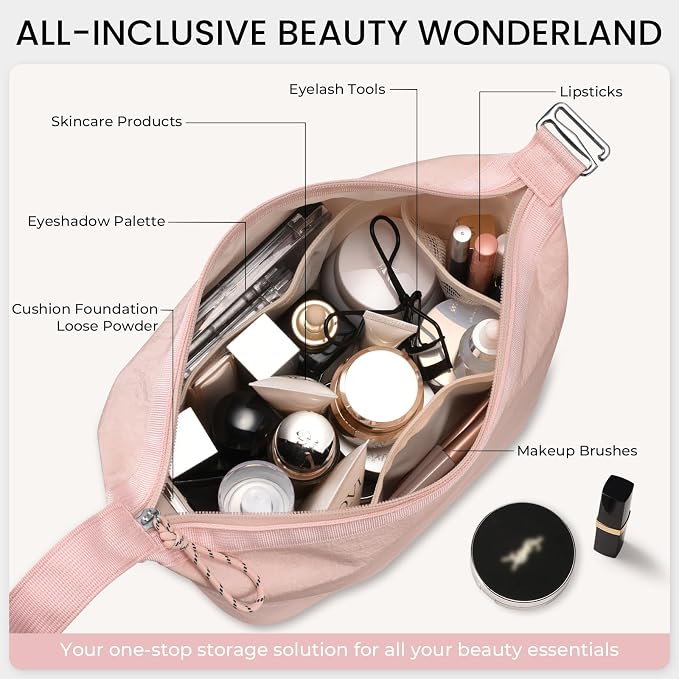 HauteHues Travel Makeup Bag for Women Large Capacity Cosmetic Handheld Portable Organizer Large Opening Waterproof Storage Toiletry Bags Pink