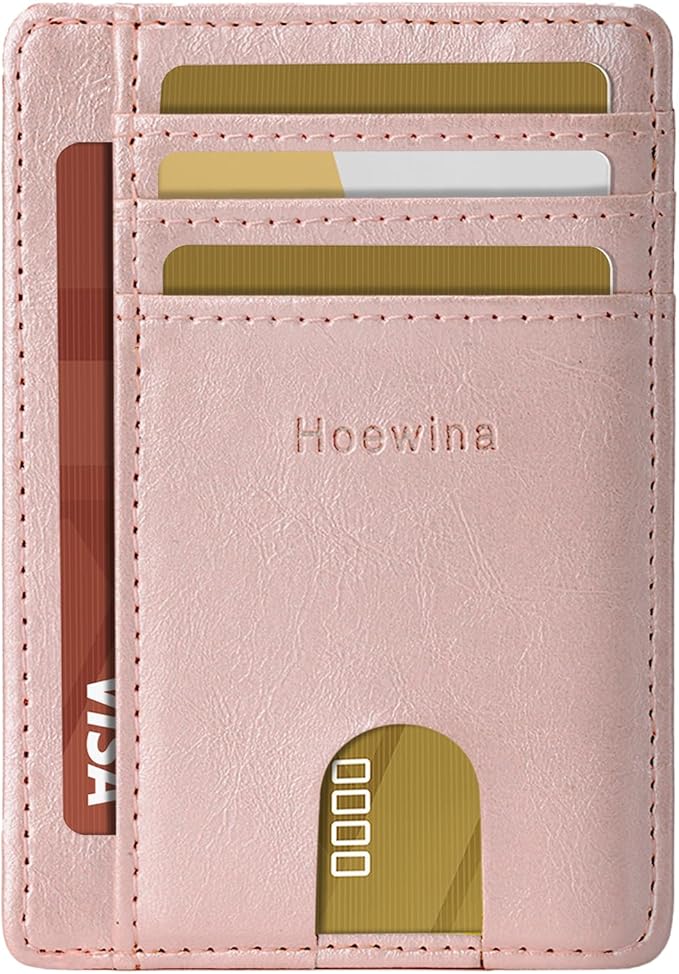 Hoewina Slim Wallet for Men, Credit Card Holder Wallet, Minimalist Design - RFID Blocking Front Pocket Leather Thin Wallet for Men and Women(Rose Gold)