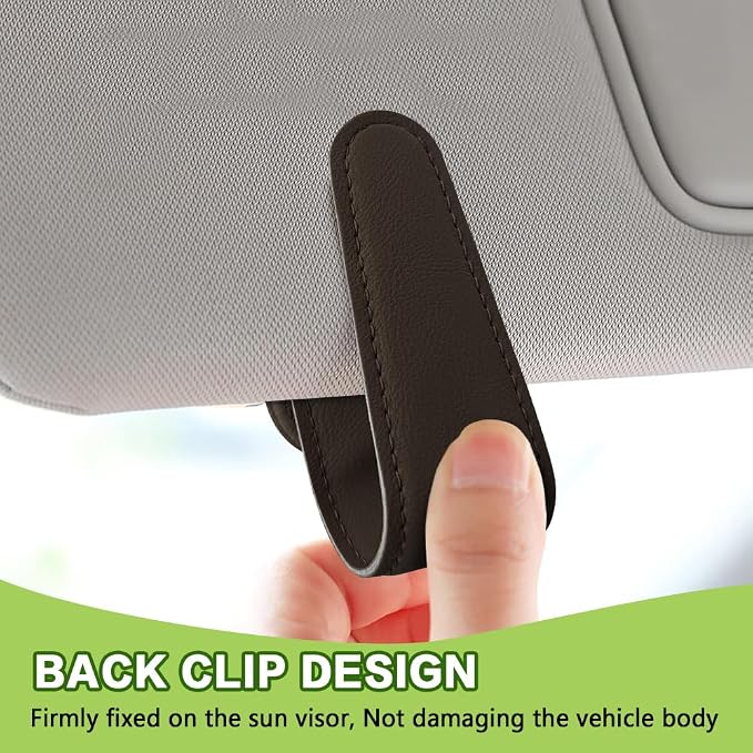Sunglass Holder for Car, Sunglasses Clip for Car Visor, Magnetic Leather Vehicle Eyeglass Hanger Clip, Auto Ticket Card Glasses Organizer Clamp Accessories for SUV Sedan (Brown)