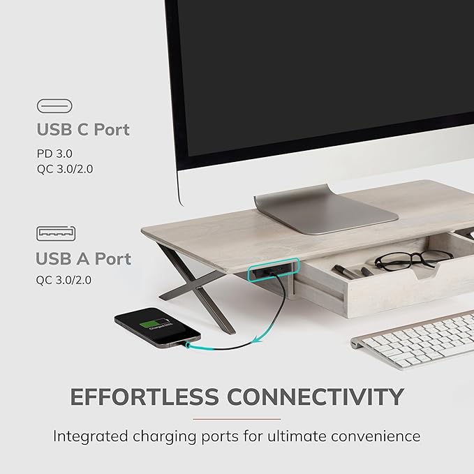 Anji Mountain Monitor Stand - Desktop Organizer & Laptop Riser, Ergonomic Monitor Riser, Space-Saving Monitor Stand for Desk, Durable Construction, Easy Assembly, Ideal for Home & Office,White Wash