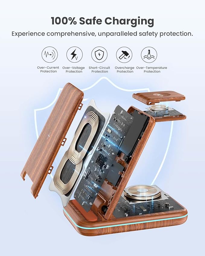 Wireless Charging Station: GEEKERA 3 in 1 Foldable Wireless Charger Stand for iPhone 17/16/15/14/13/12/11/Pro Max/X/8, Charging Station for Apple Watch Ultra/SE/11/10/9/8/7/6/5/4, AirPods 4/3/2/Pro
