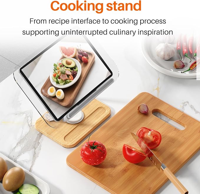 BYMECOST Acrylic Book Stand for Reading, 360°Rotating Book Holder with Pen Slot, Adjustable Height and Angle, Elastic Clips for Cookbook Stand, Foldable Desktop Riser for Laptop,Tablet,Recipe,Magazine