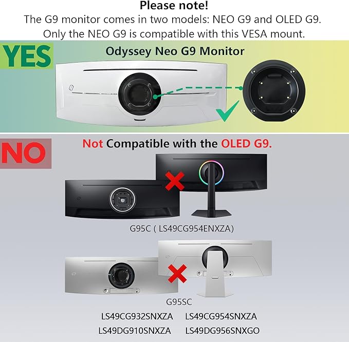 Odyssey G9 VESA Adapter Compatible with Samsung Odyssey Neo G9 49 inch G95T G97T G95NA Monitor Wall Mount LC49G95TSSNXZA LC49G97TSSNXDC LS49AG952NNXZA Monitor