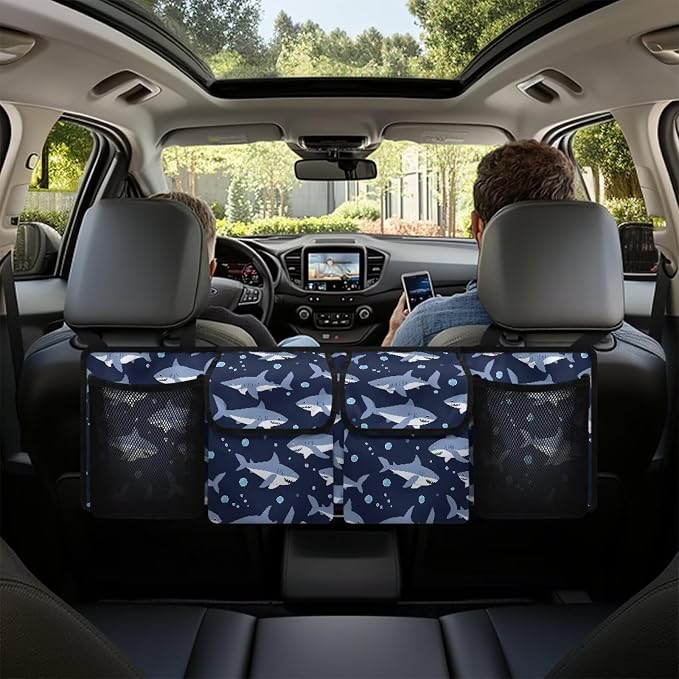 Shark Car Trunk Organizer Storage - Collapsible Pocket Automotive Expandable Sturdy Straps Folding Cargo Store for Auto Backseat