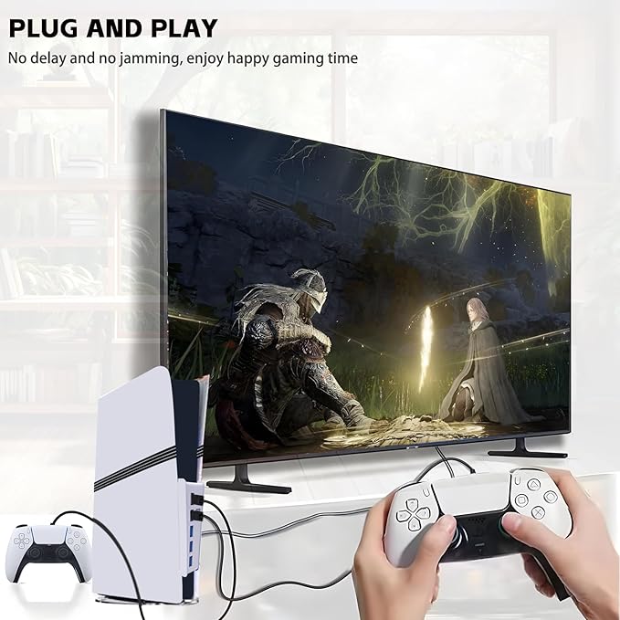 6 Ports USB Hub for PS5 Pro/Slim Console, High-Speed Expander Hub Charger Port with 4 USB-A 2.0 + 1 USB Charging Port + 1 Type C Port, Compatible with PlayStation 5 Pro/Slim Front Jacks, White