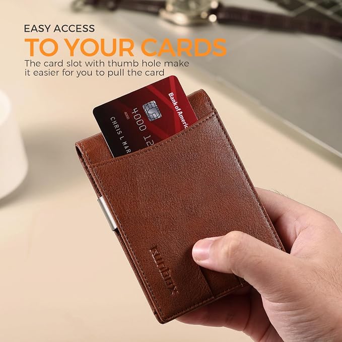 RUNBOX Slim Money Clip Wallets for Men and Teen Boys RFID Blocking 11 Card Holder Minimalist Small Leather Bifold Novelty Men's Wallet Front Pocket Gift Box