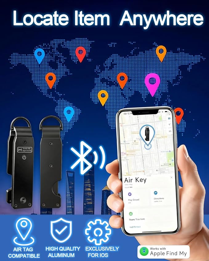 Air Keychain with GPS Tracker : Lightweight Compact Key Holder for Outdoor Use - Minimalist Metal Key Organizer