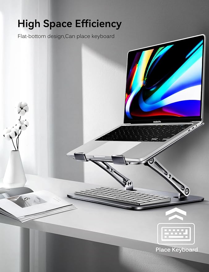 ivoler Adjustable Laptop Stand with 360° Rotating Base,Ergonomic Laptop Stand for Desk,Foldable & Portable Laptop Riser,Suitable for Collaborative Work, Fit MacBook/Laptop up to 16 inches[Space Gray]