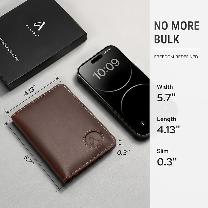 ALLIVE Passport Holder for Travel, Genuine Leather Passport Holder with AirTag Slot, Magnetic Closure, RFID Blocking Passport Cover Travel Wallet for Women Men, Travel Essentials Gifts (Coffee Brown)