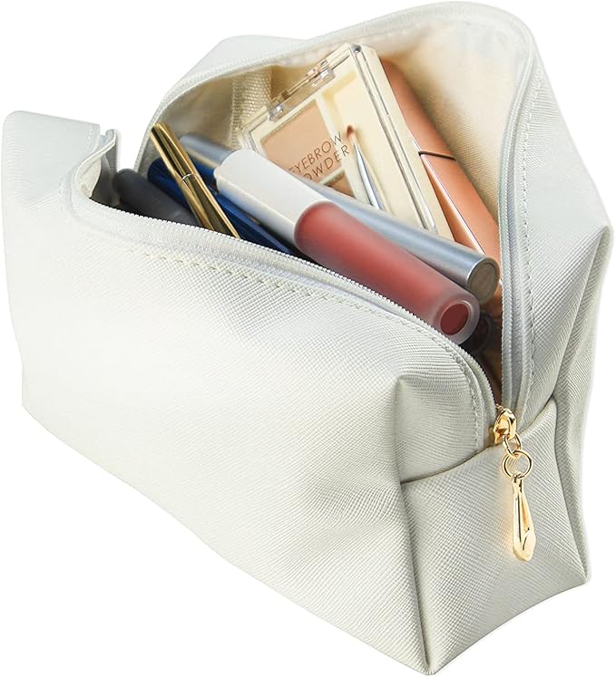 Small Makeup Bag Portable Cosmetic Bag for Women Makeup Pouch Waterproof Toiletry Bag for Travel (White, Normal)