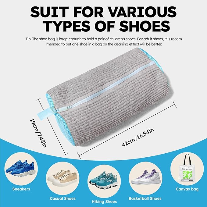Shoe Washing Machine Bag: Shoe Washing Bag Keeps Clean - Reusable Laundry Shoe Bag for Sneaker Tennis Shoes Unstain Cleaner Kit(Grey 2 Pcs)