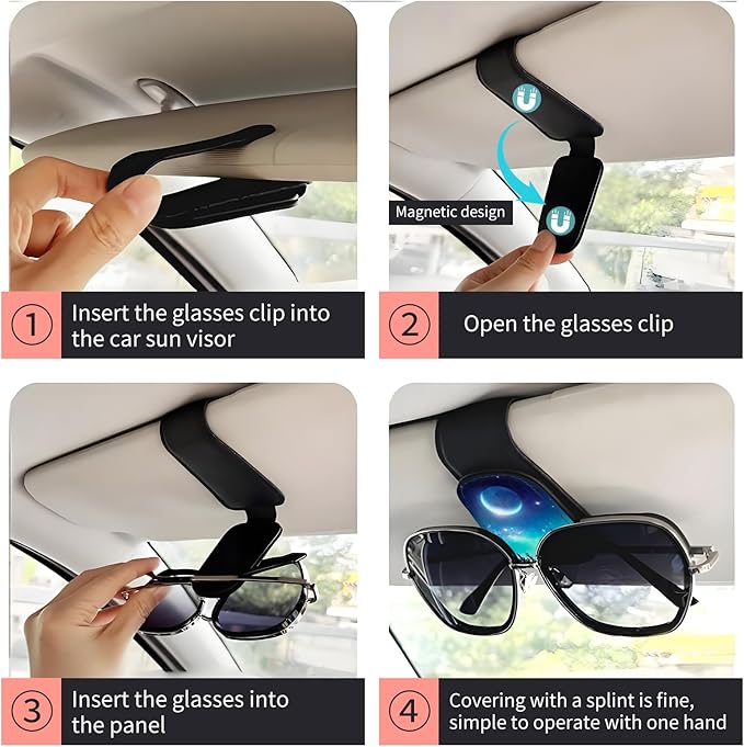 Sunglasses Holder for Car Visor, PU Leather Glasses Clip Organizer, Cute Magnetic Eyeglass Holder for Vehicle Sun Visor, Car Interior Accessory for Women & Men Starry Forest Night