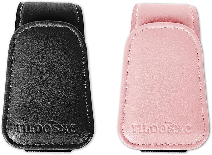 TILDOSAC Magnetic Sunglass Holder for Car Visor,Leather Glasses Holder,Vehicle Accessories Sunglasses Visor Clip for Truck 2 Pack (Black Pink)