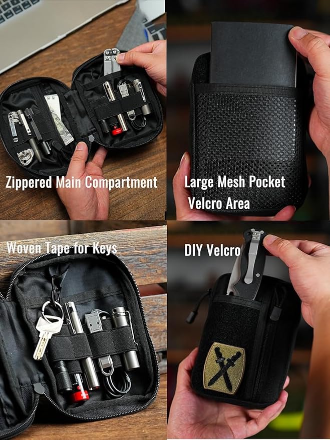 Sayram SP5 EDC Pouch, Pocket Organizer, Small Pocket Organizer with Patches Area, EDC Pouch Organizer with 6 Pockets for EDC Gears, Zippered Multitools Organizer Utility Pouch Tool Bag, Black