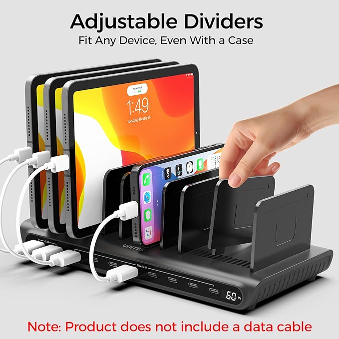 Unitek 10-Port Desktop Charging Dock Ultimate Charging Station for Multiple Devices, iPhones & Apple Products High-Speed USB Hub with LED Display for Office, Kitchen Counter, Desk Organizer
