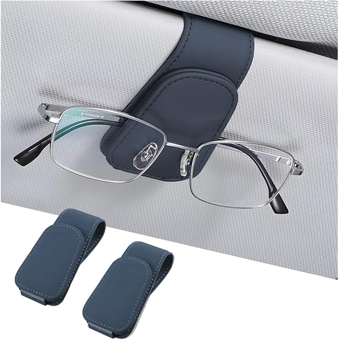 AICEL Sunglasses Holders for Car Sun Visor, Leather Eyeglasses Hanger Mounter, Magnetic Glasses Holder and Ticket Card Clip, Auto Interior Accessories Universal for SUV Pickup Truck