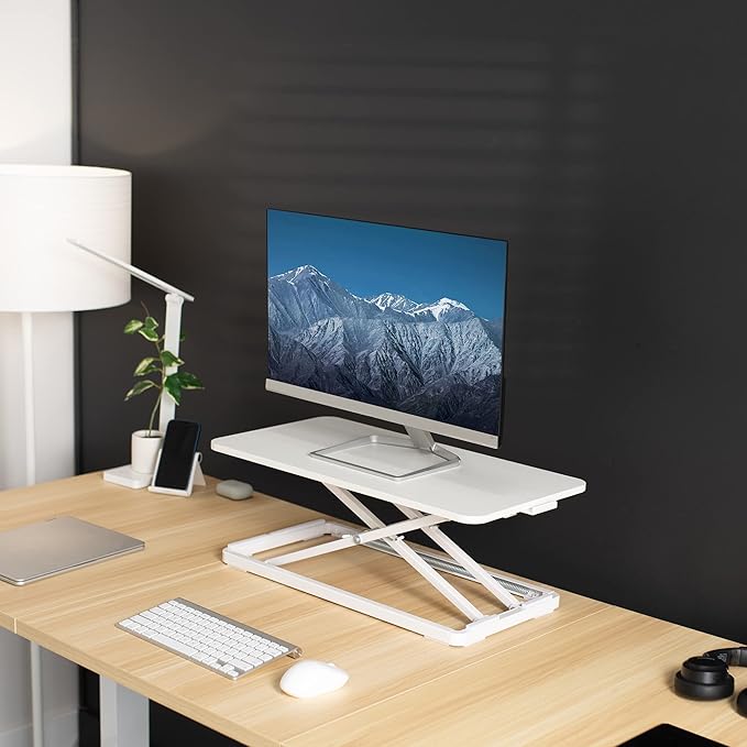 VIVO Single Top 24 inch Scissors Lift Keyboard and Mouse Riser, Height Adjustable Laptop Desk, For Ergonomic Sit Stand Workstations, White, DESK-V024AW