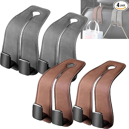 Car Purse Hooks, Car Hooks for Headrest, Leather Metal Car Hangers for Seat Double Hook, Multi-Functional Car Headrest Hook for Purses, Handbags