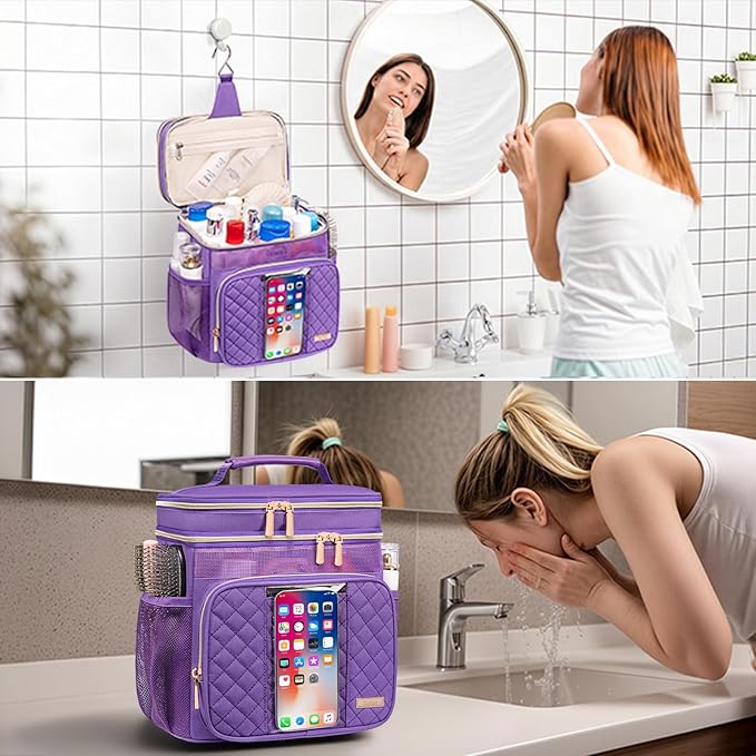 Tealari Large Toiletry Bag for Women Men,Bathroom Bag,Water Resistant Shower Bag,Makeup Bag,Portable Shower Caddy for College Dorm,Hanging Travel Toiletry Bag with Transparent Waterproof Phone Pocket