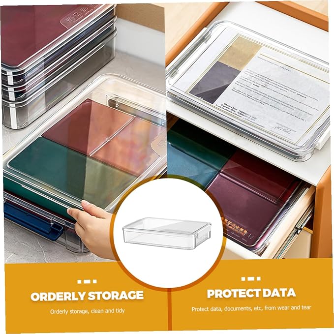 Stackable Small Document Storage Box with Lid, Plastic File Organizer and Desktop Paper Container for Office Filing and Home Document Management