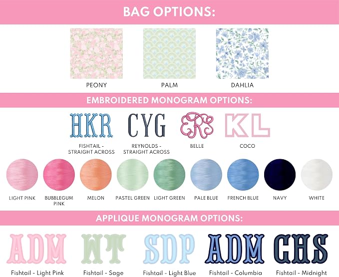 Personalized Clear Coated Pouch - Medium or Large Toiletry Bag with Embroidered or Applique Monogram, Custom Makeup or Travel Organizer, Easy-Clean Cosmetic Bag, Travel Gift for Women (Peony, M)