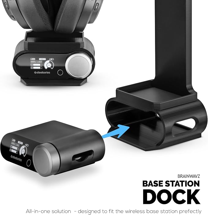 BRAINWAVZ Headphone Stand Designed for Steelseries Arctis Nova Pro, Elite and Pro Omni Wireless Headsets with Dock for the Wireless Base Station (HPS01)