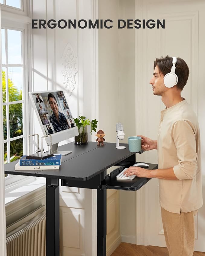 ErGear Electric Standing Desk with Keyboard Tray, 55x28 Inches Adjustable Height Sit Stand Up Desk, Home Office Desk Computer Workstation, Black