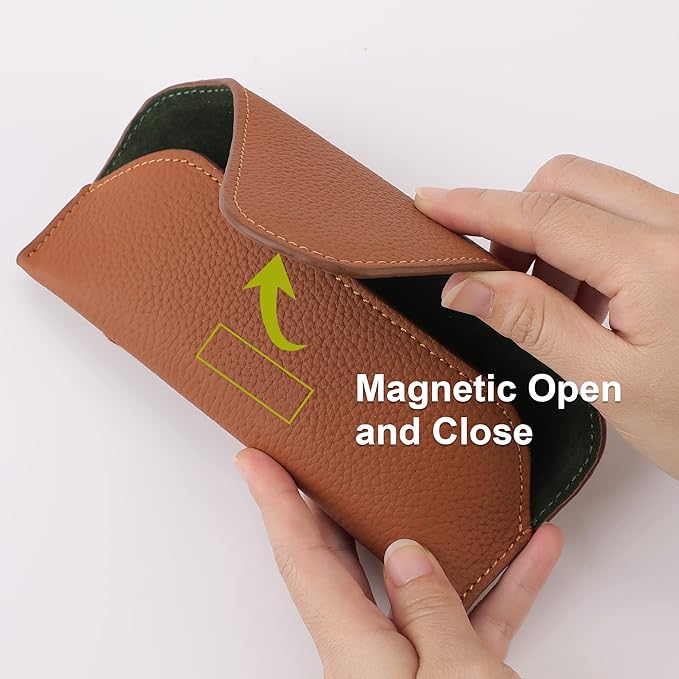 Magnetic Sunglass Holder for Car Visor Clip, Leather Car Glasses Holder, Visor Accessories Eyeglasses Holder Glasses Storage Case (02-Brown)