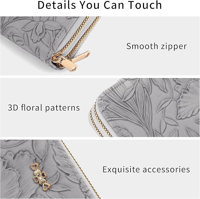 RNIEGA Wallet for Women Clutch Double Zip Around Credit Card Holder Leather Women's Wallet Large Capacity