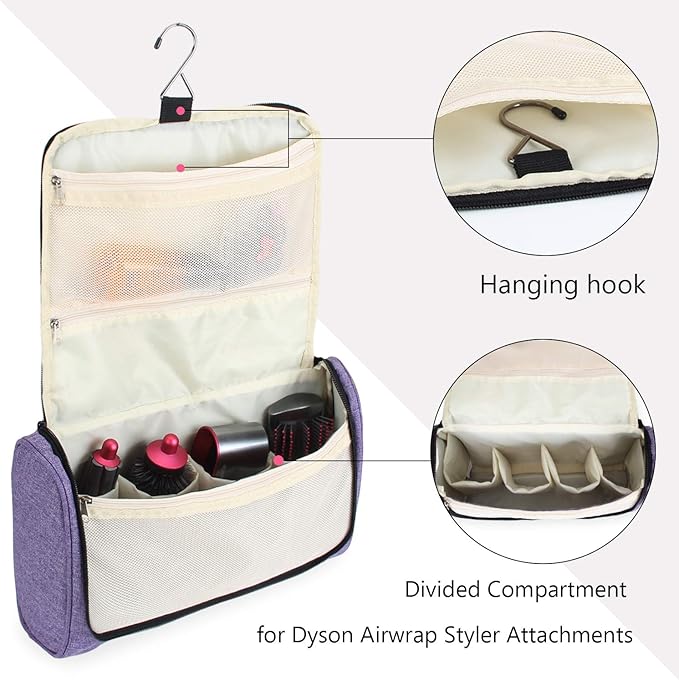 Teamoy Travel Storage Bag Compatible with Dyson Airwrap Styler, Portable Travel Organizer for Airwrap Styler and Attachments, Purple