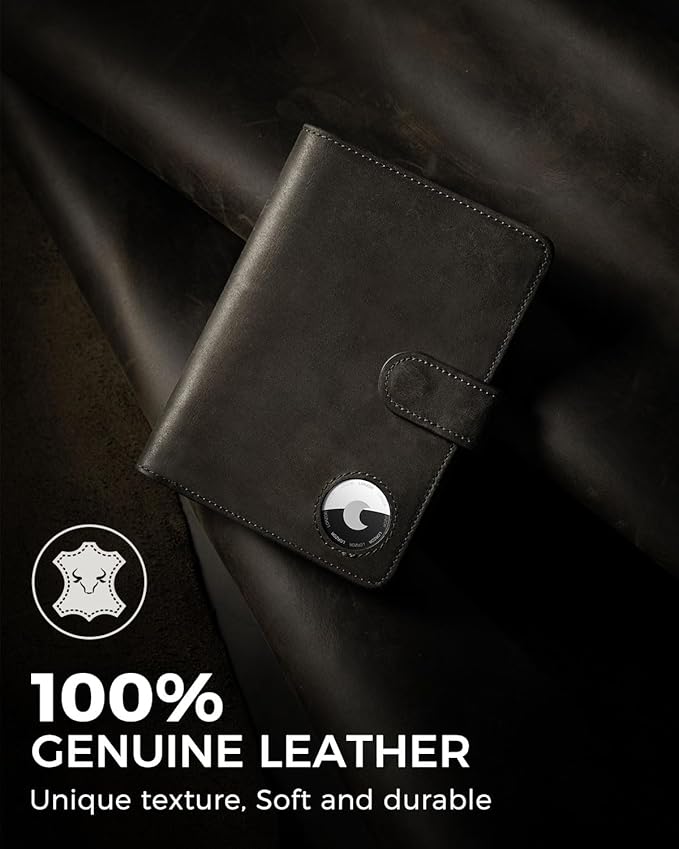 LORZOR Passport Holder for Travel: Full Grain Leather Passport Cover with Airtag Holder Magnetic Buckle for Men - RFID Blocking Bifold Wallet for Air Ticket Card Cash Coin (Black-yellow)