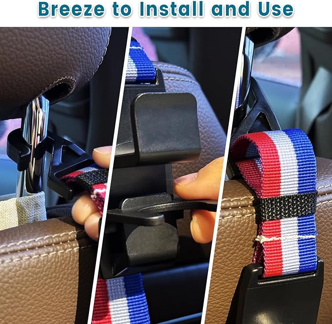 Purse Hook for Car, Adjustable Headrest Bag Seat Hooks Back, Car Accessories for Women, Coloured, 4 Pack