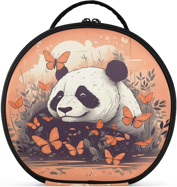 senya Round Cosmetic Pouch Travel Makeup Train Case Panda Orange Makeup Organizer Bag with Adjustable Dividers Portable for Cosmetics Makeup Brushes Toiletry Jewelry Accessories